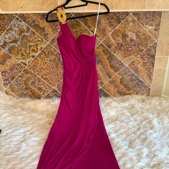 XSCAPE One Shoulder Evening Gown with Jewel Shoulder Embellishment